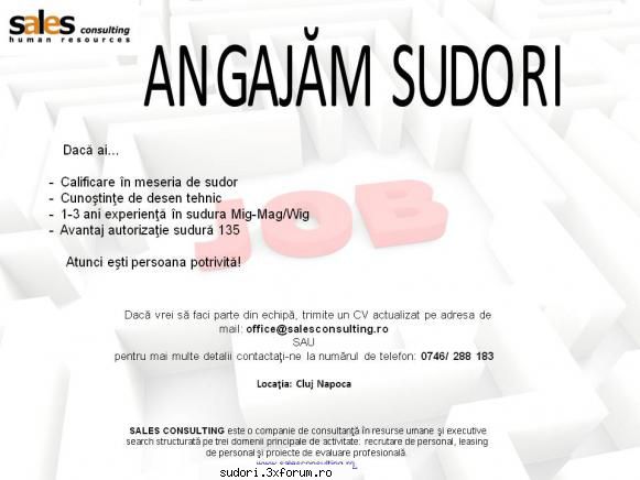 Angajam sudori - Angajam sudori in Cluj-Napoc - OFERTE LOCURI DE MUNCA PENTRU SUDORI IN TARA SI IN STRAINATATE