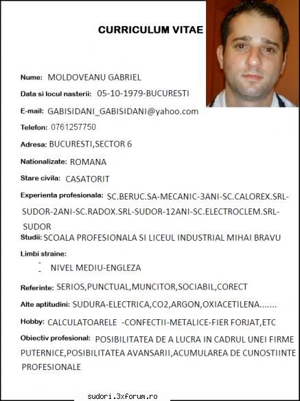 Moldoveanu Gabriel - Gabriel pentru angajare - CERERI LOCURI DE MUNCA SUDORI IN TARA SI IN STRAINATATE