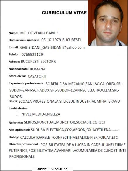 Moldoveanu Gabriel - Sudor-Electric,CO2,Oxiacetilena - CERERI LOCURI DE MUNCA SUDORI IN TARA SI IN STRAINATATE