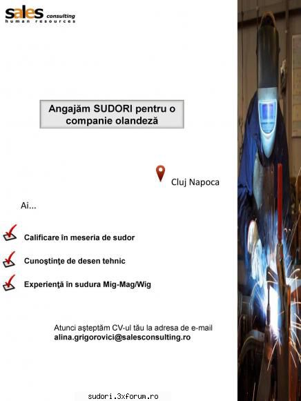 Oportunitate profesionala SUDOR - Alex Stefan - OFERTE LOCURI DE MUNCA PENTRU SUDORI IN TARA SI IN STRAINATATE